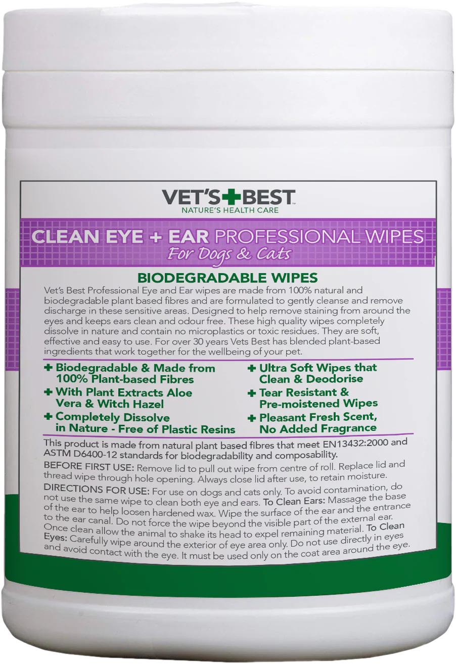 Vet's Best Clean Eye + Ear Professional Wipes for Dogs & Cats 160 wips