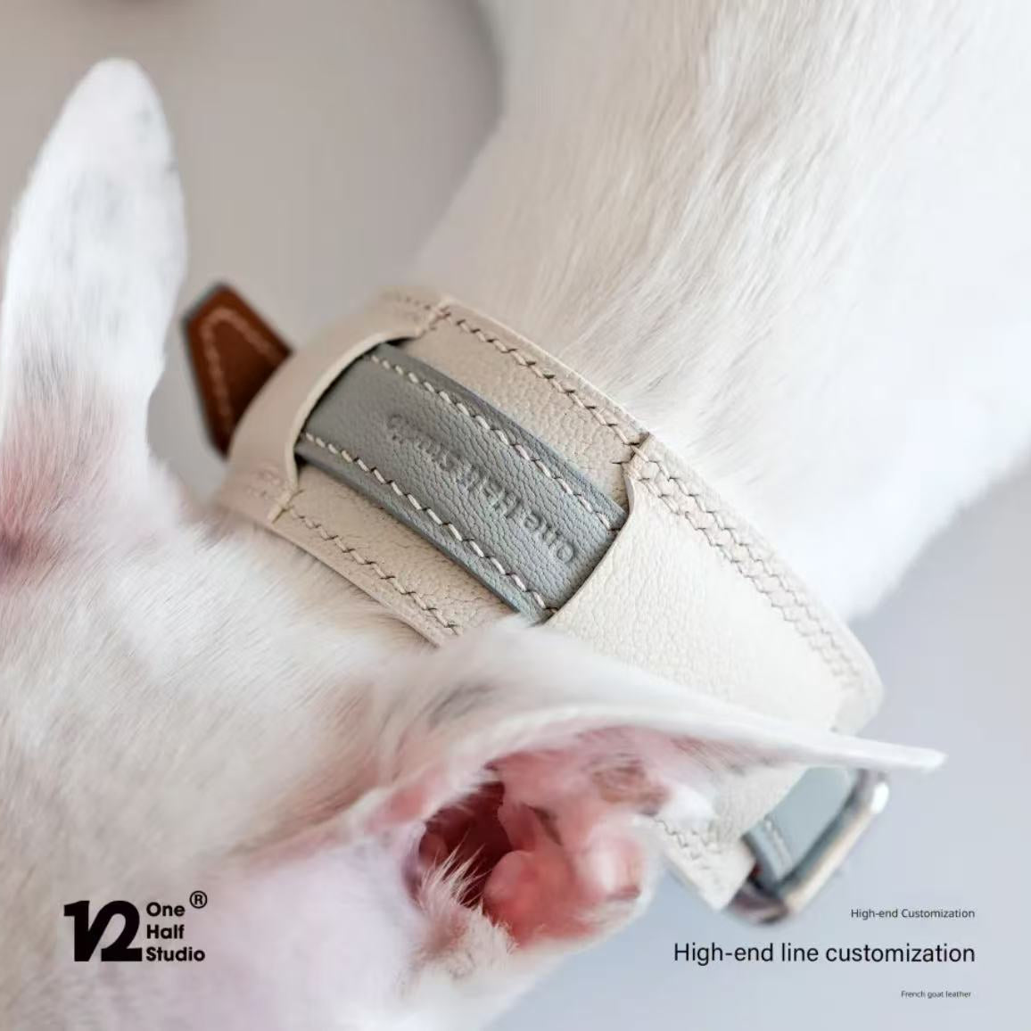 French Lambskin Leather Collar Set Gris Agate & Cream