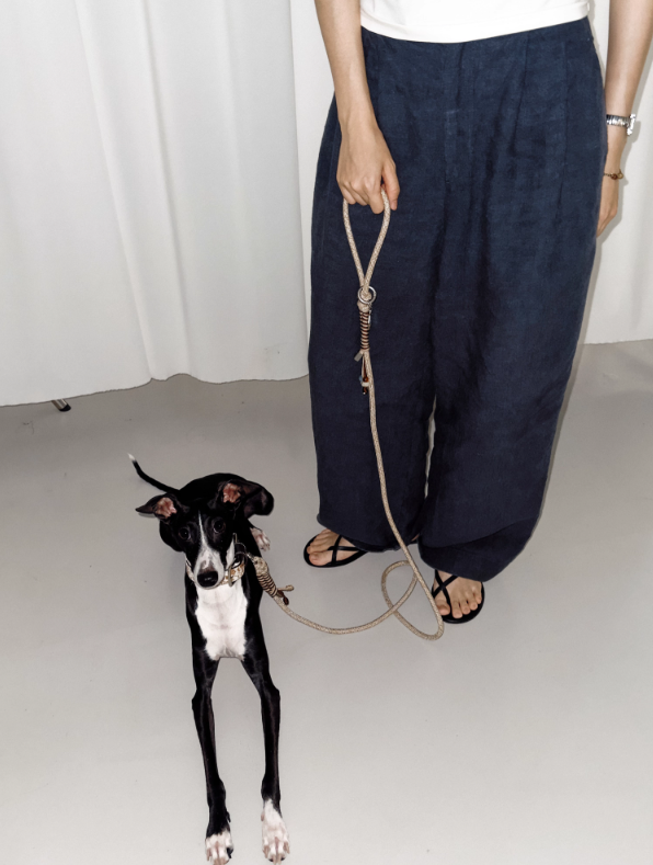 Almond Milk Braided Leash with Beads