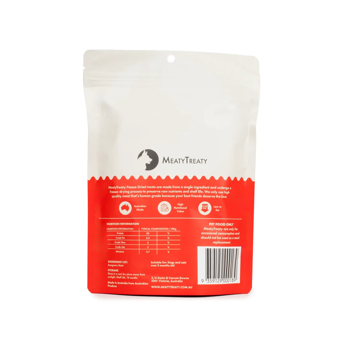 MeatyTreaty Freeze Dried Kangaroo Streak 80g