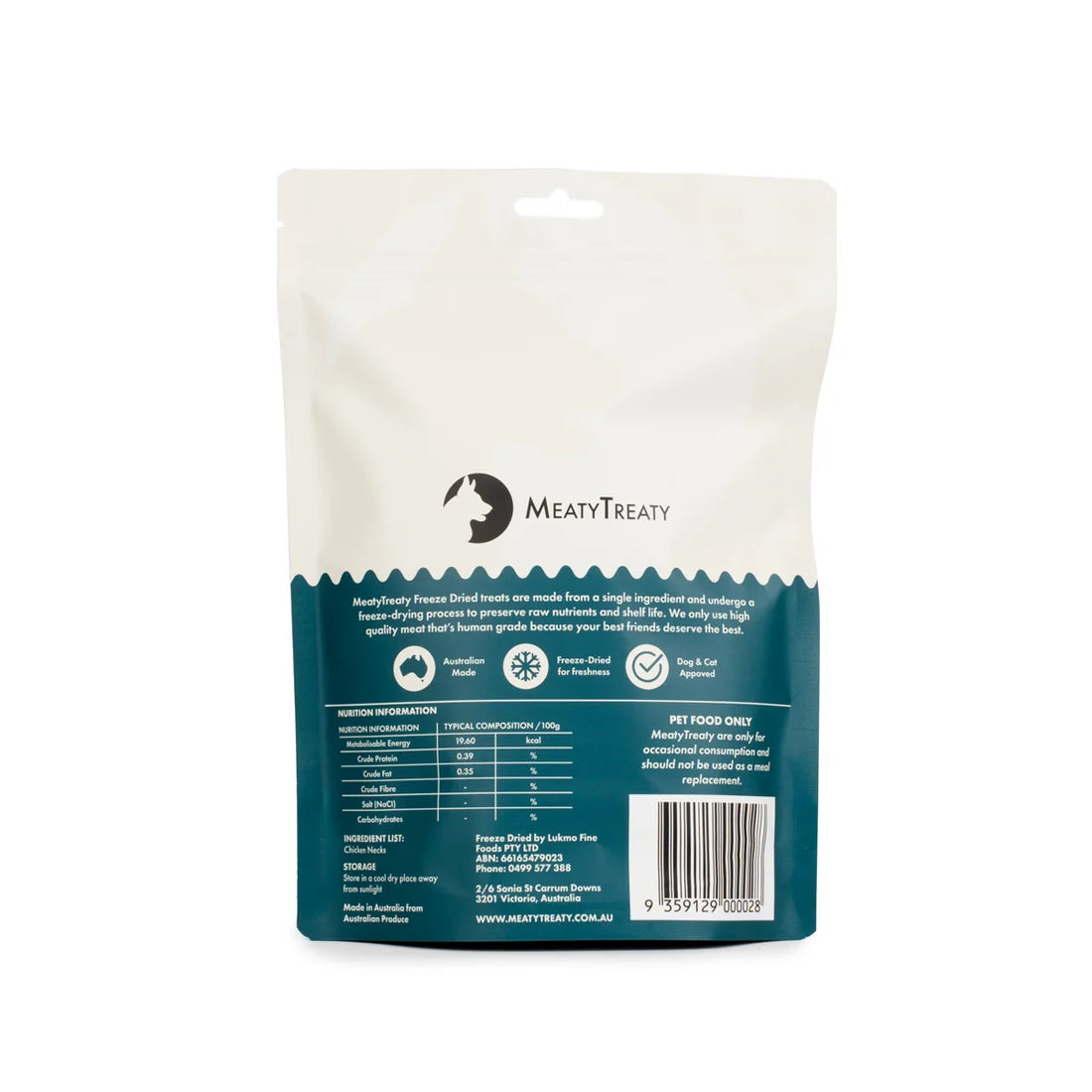 MeatyTreaty Freeze Dried Chicken Necks 100g