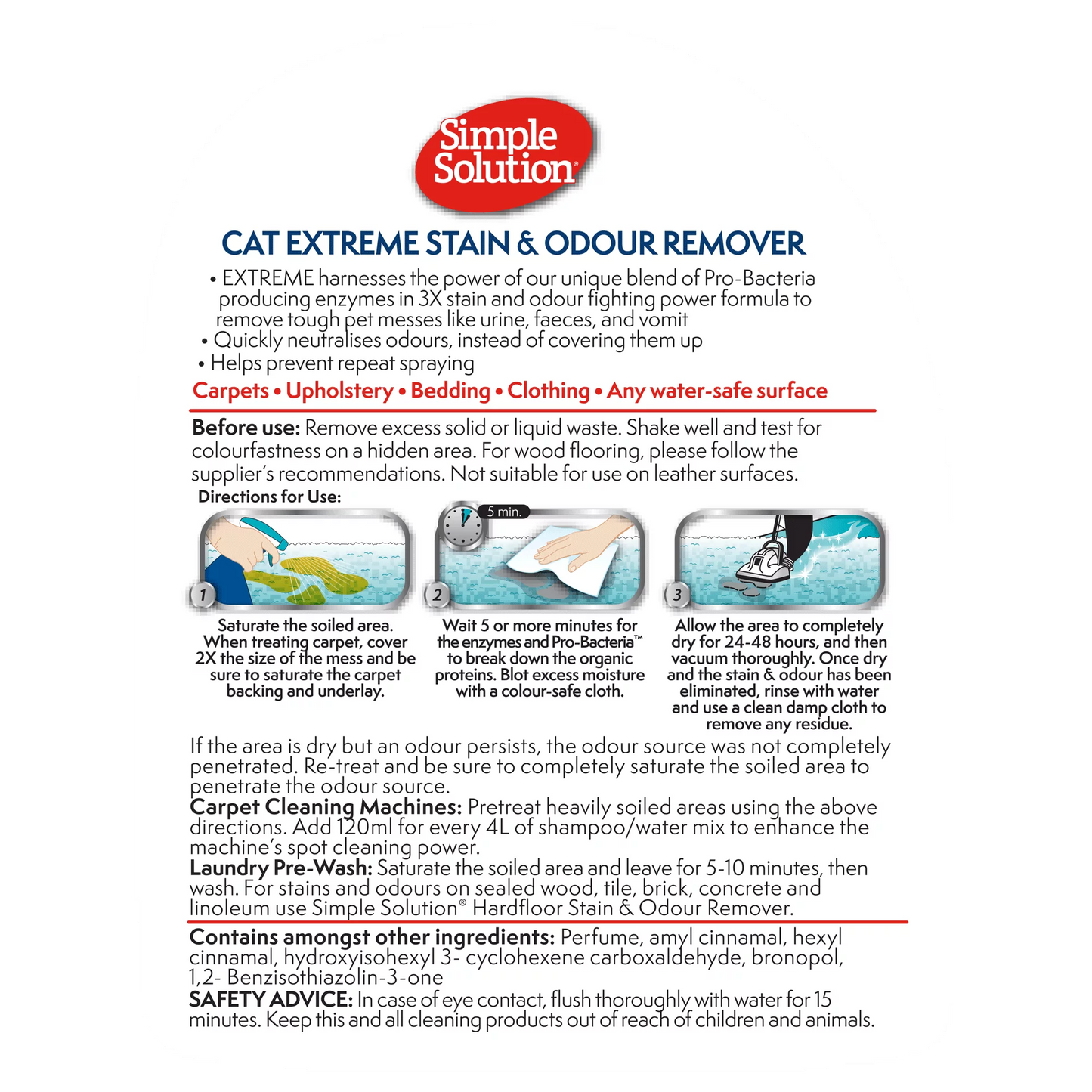 SIMPLE SOLUTION Extreme Stain & Odour Remover for Cats 500ml