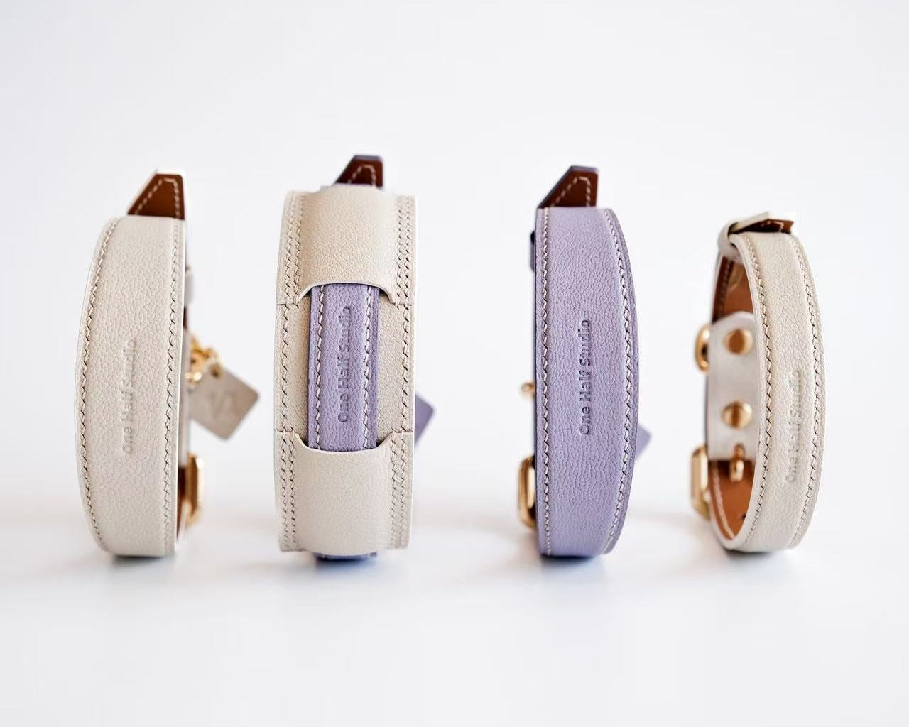 French Lambskin Leather Collar Set Periwinkle Cream