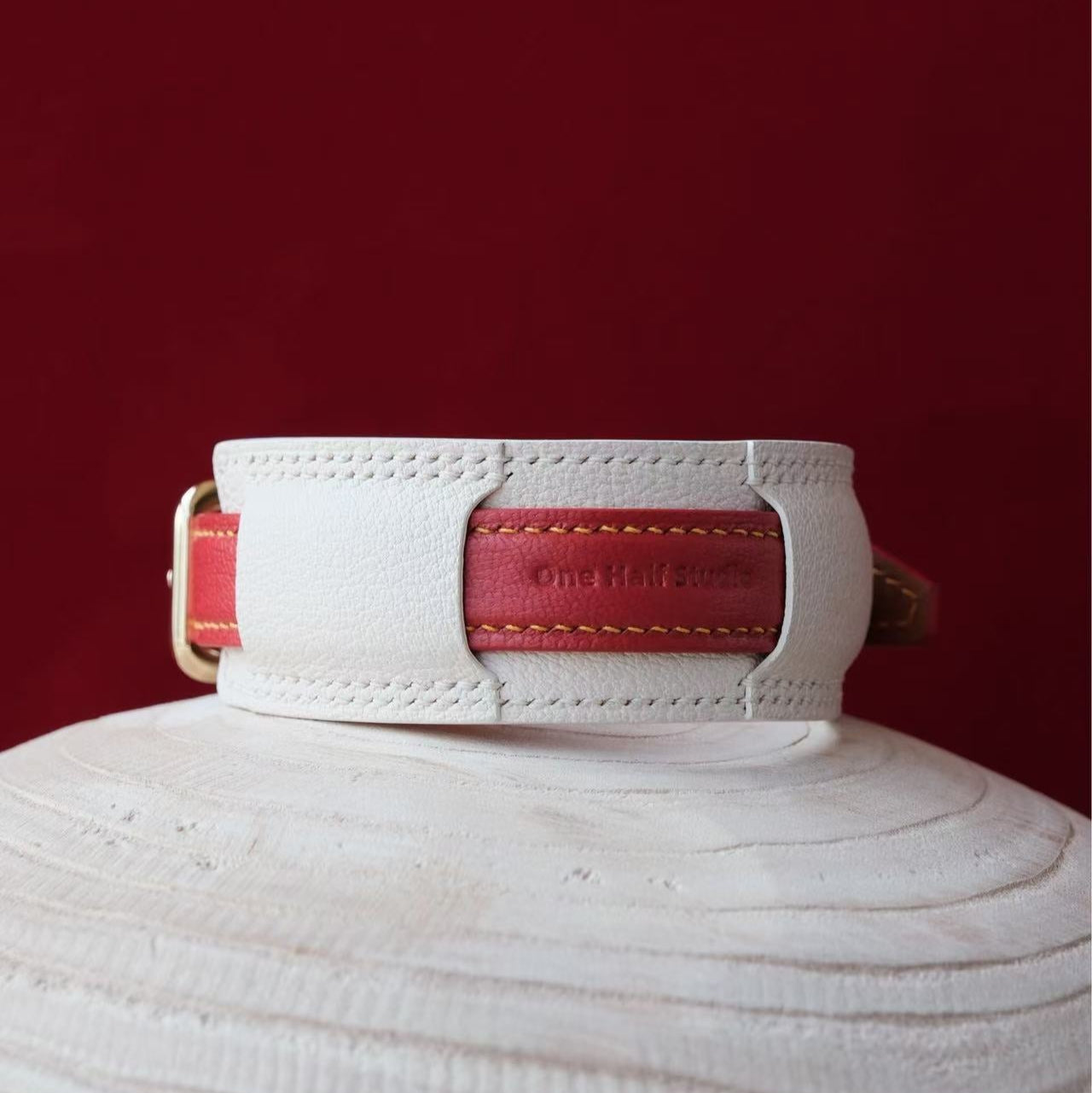 French Lambskin Leather Collar Set Scarlet Cream