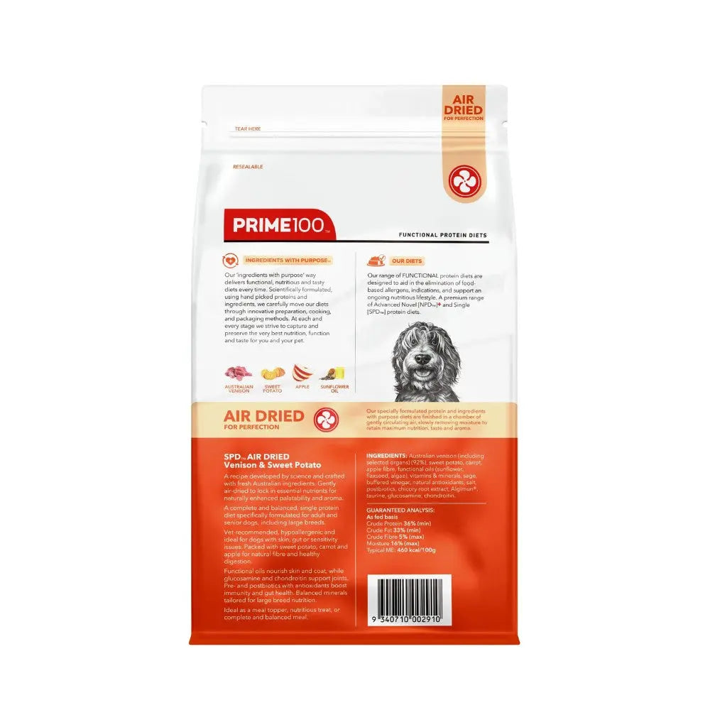 Prime100 SPD Air Dried Food for Dogs of all ages Venison & Sweet Potato