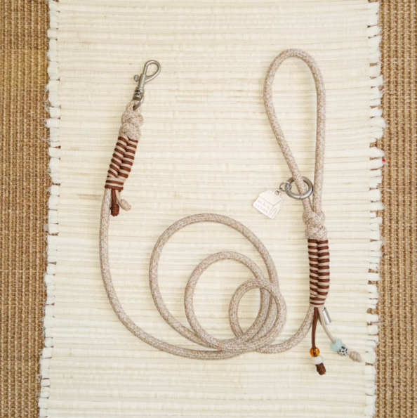 Almond Milk Braided Leash with Beads