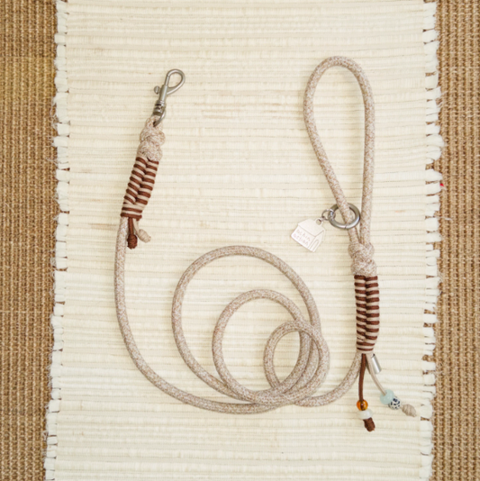 Almond Milk Braided Leash with Beads