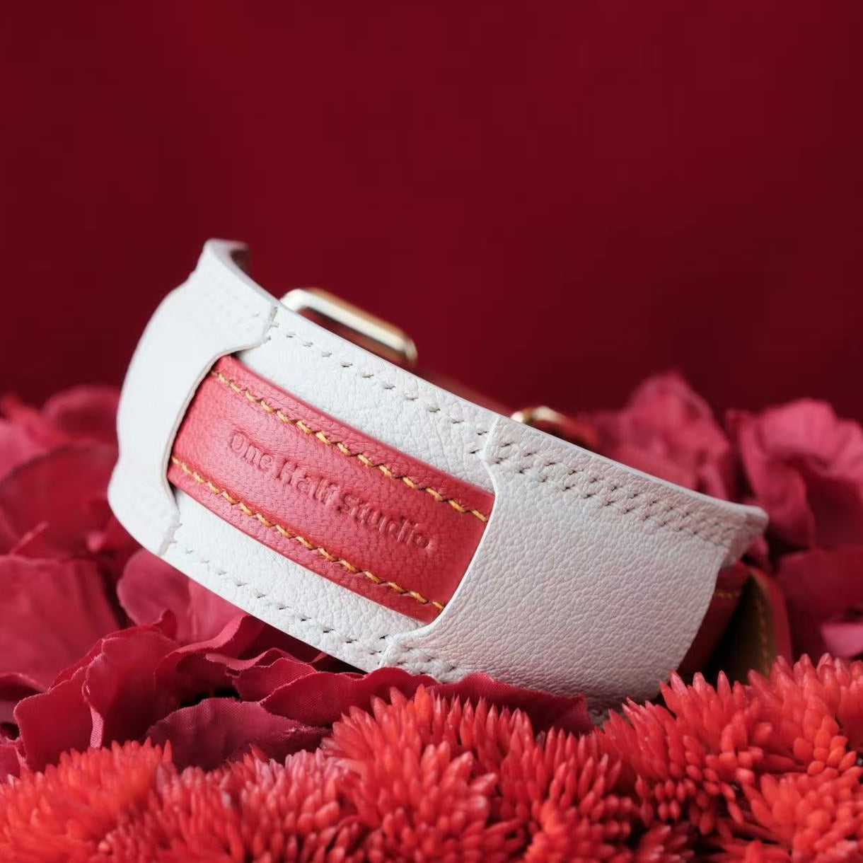 French Lambskin Leather Collar Set Scarlet Cream