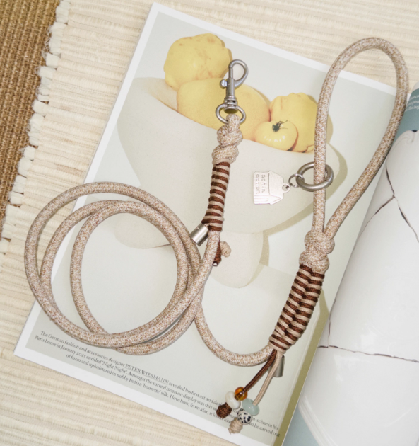 Almond Milk Braided Leash with Beads