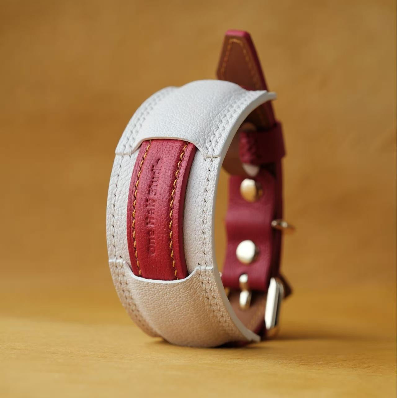 French Lambskin Leather Collar Set Scarlet Cream