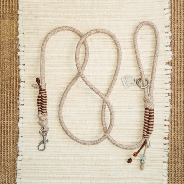 Almond Milk Braided Leash with Beads