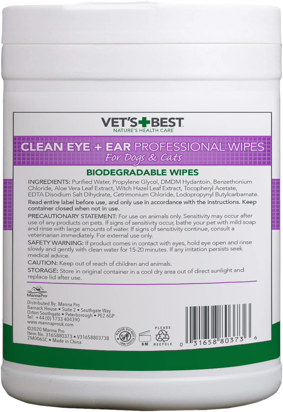 Vet's Best Clean Eye + Ear Professional Wipes for Dogs & Cats 160 wips