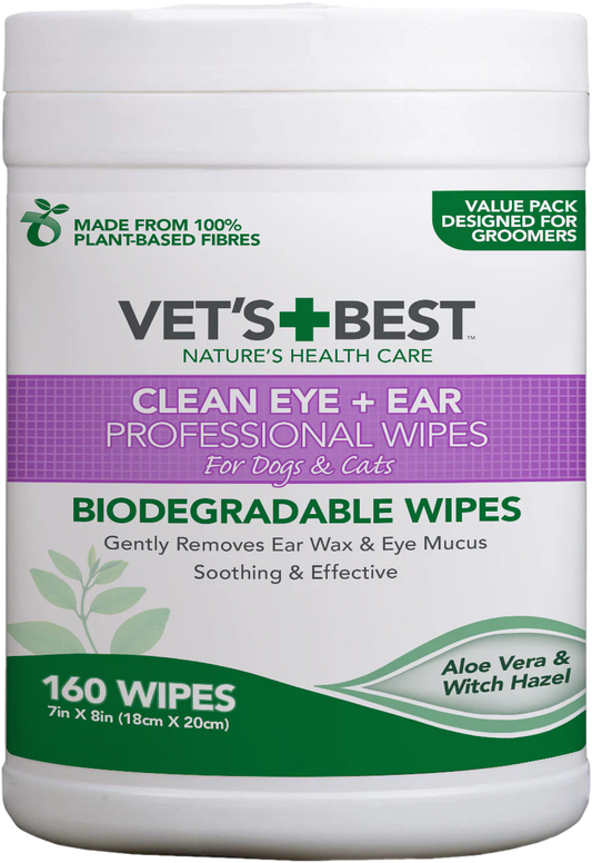 Vet's Best Clean Eye + Ear Professional Wipes for Dogs & Cats 160 wips
