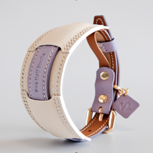 French Lambskin Leather Collar Set Periwinkle Cream