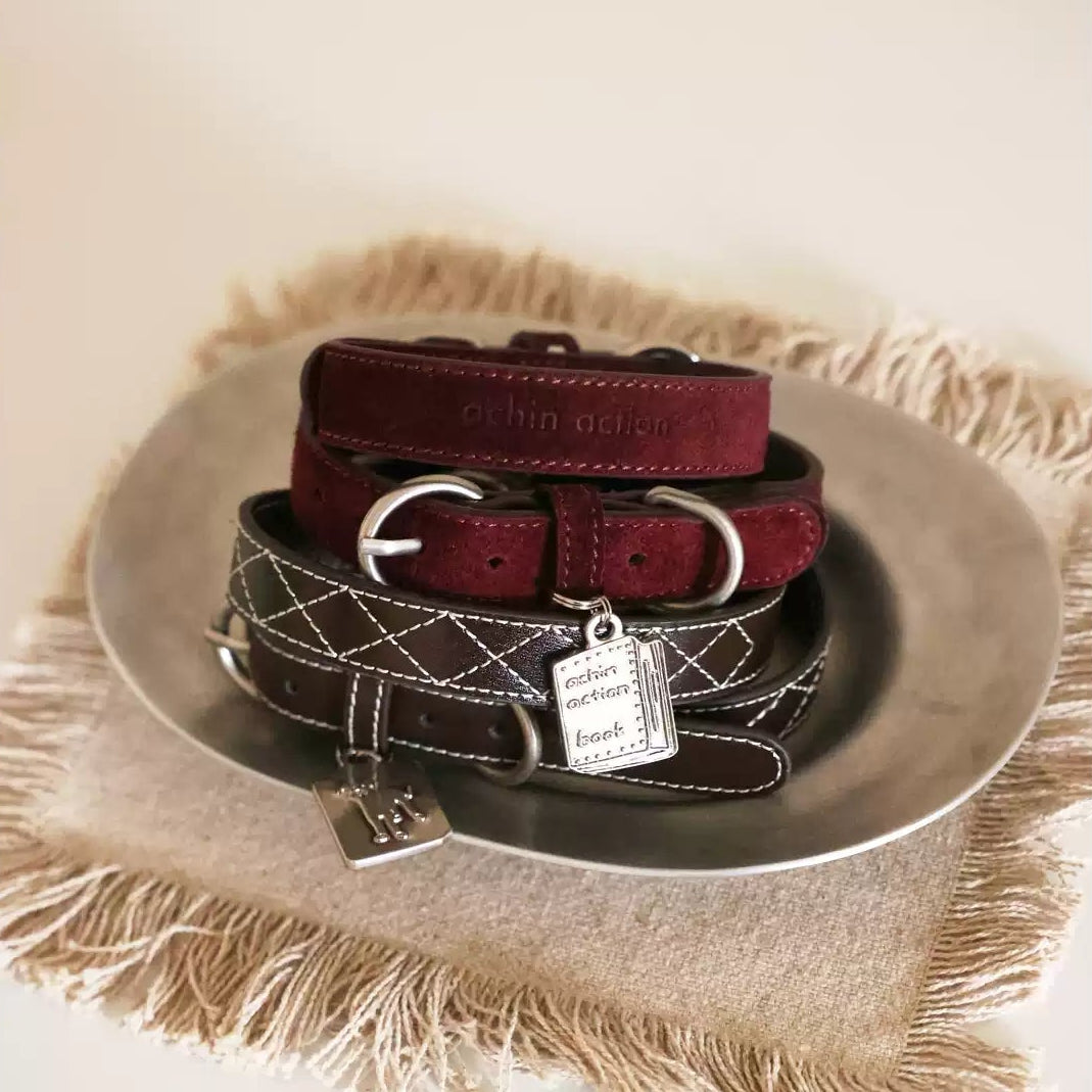 Book Pendant Cowhide Collar Dark Brown