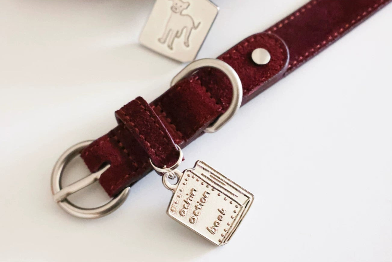 Book Pendant Cowhide Collar Ankora Red