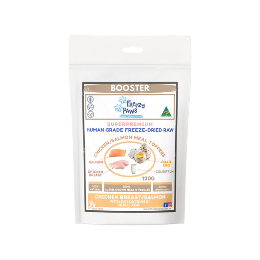 Freezy Paws Freeze-Dried  Chicken Breast and Salmon with Quail Egg & Colostrum Raw Topper Mix 80g