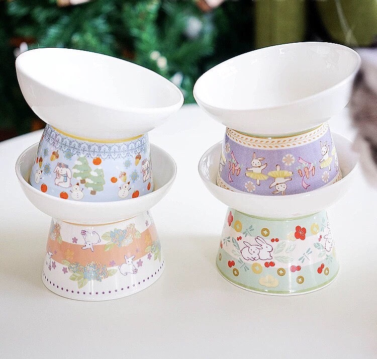 Pan's Rabbits High Stand Ceramic Bowl – Nekopia Pets
