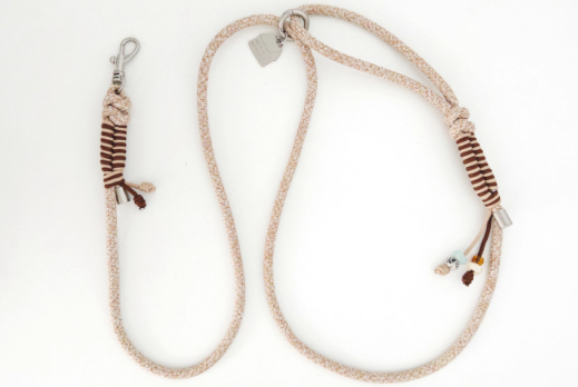 Almond Milk Braided Leash with Beads
