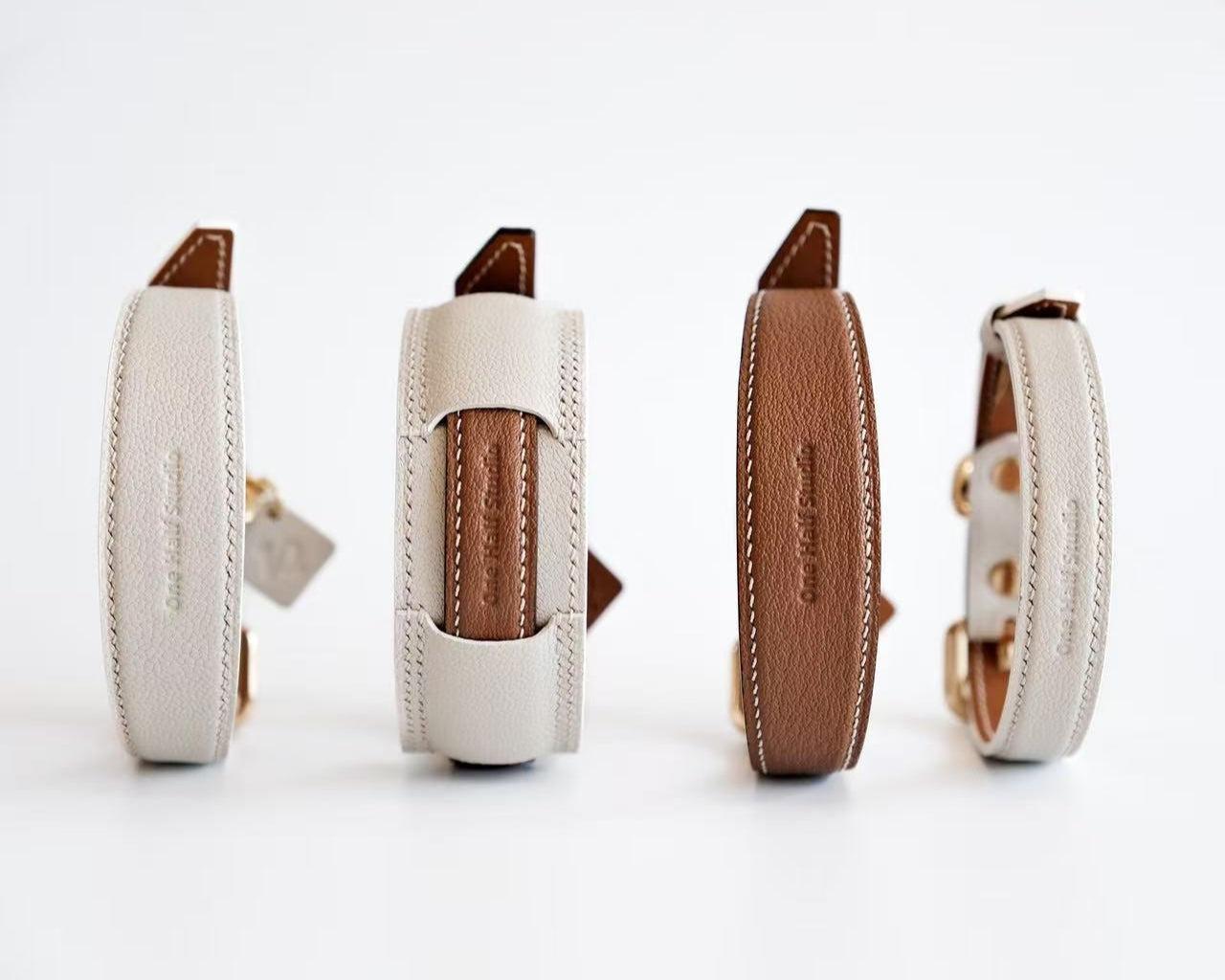 French Lambskin Leather Collar Set Carob Cream