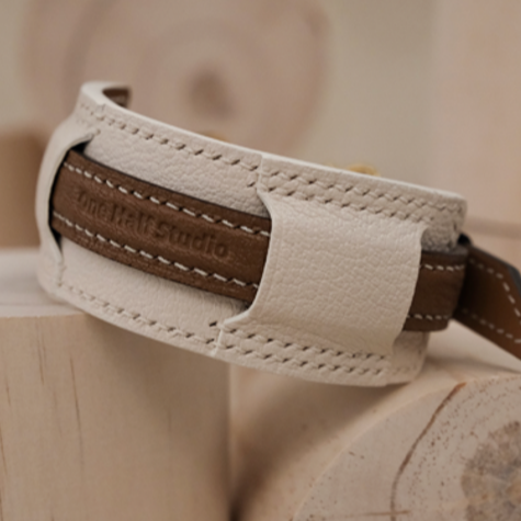 French Lambskin Leather Collar Set Carob Cream