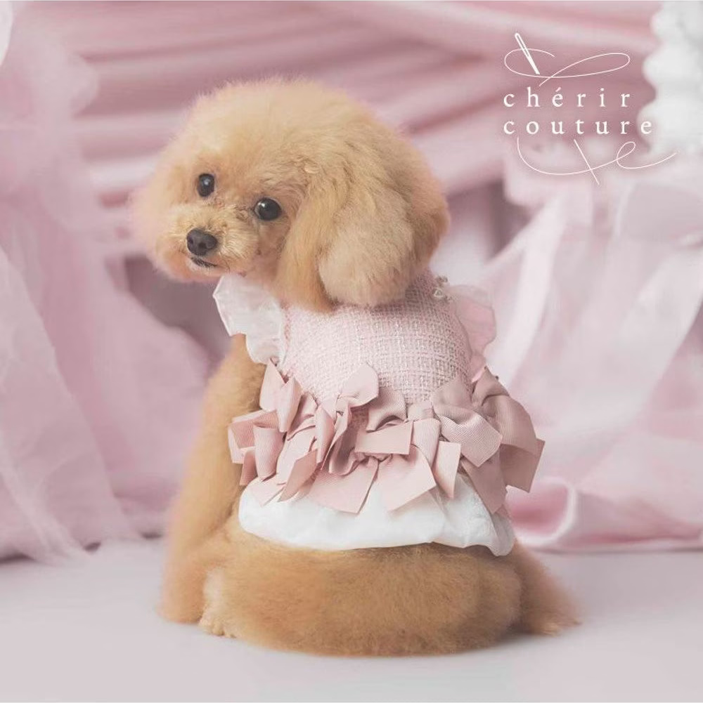 [Coming Soon]CherirCouture Hem Ribbon Tweed Vest Pink