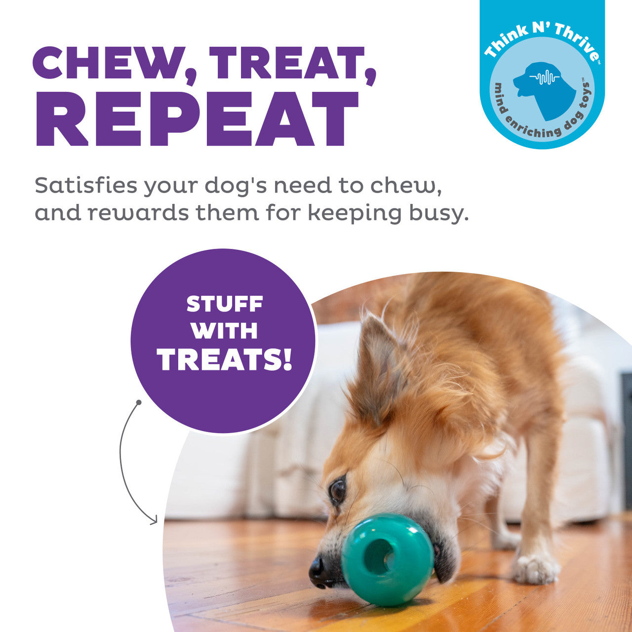 Double-Tuff Interactive Treat Stuffer Durable Dog Chew Toy Medium